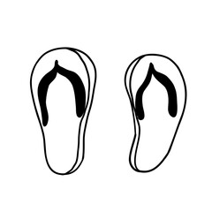 Yellow Flip-flops. Beach shoes. Vector illustration in outline doodle style isolated on white background.