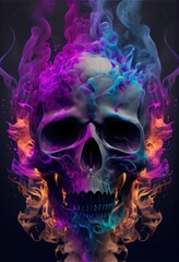 Skull in the colorful fire. Isolated. Generative ai.