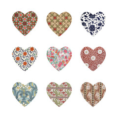 Set of hearts pattern, old handraw art pattern