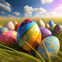 easter eggs in grass in 3d, generative AI