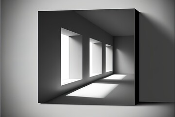 Gray background for product presentation with shadow and light from windows. Generative AI