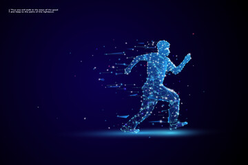 Running Man, Abstract running man form lines and triangles, Network connection turned into, vector illustration.