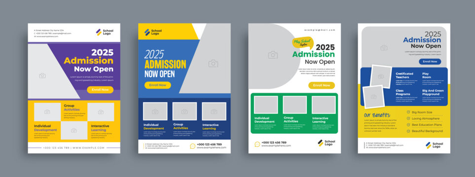 Kids back to school education admission flyer poster layout template. Vector Illustrator