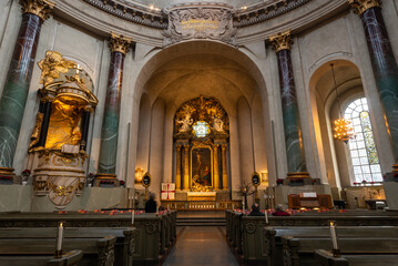 Fototapeta na wymiar Hedvig Eleonora Church interior aisle altar view