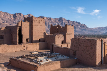 Traditional Berber village nestled in the foothills of the Atlas Mountains,