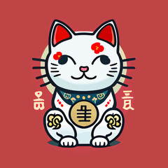 lucky cat flat design, vector art, lucky cat icon, chinese