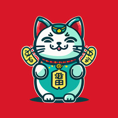 lucky cat flat design, vector art, lucky cat icon, chinese