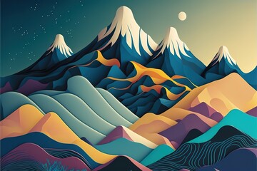 Mountain Landscape. Mountainous Terrain. Vector Illustration. Abstract Background. stock illustration. Generative AI