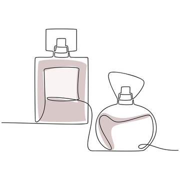 recommend clip art: Set of perfume bottles vector one line continuous drawing illustration. Hand drawn linear silhouette icon. Minimal design element for print, banner, card, wall art poster, brochure.