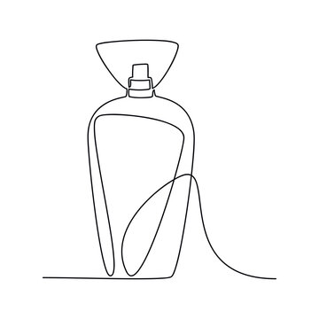 recommend clip art: Hand drawn perfume bottle vector. One line continuous drawing illustration. Linear silhouette icon. Minimal design element for print, banner, card, wall art poster, brochure.