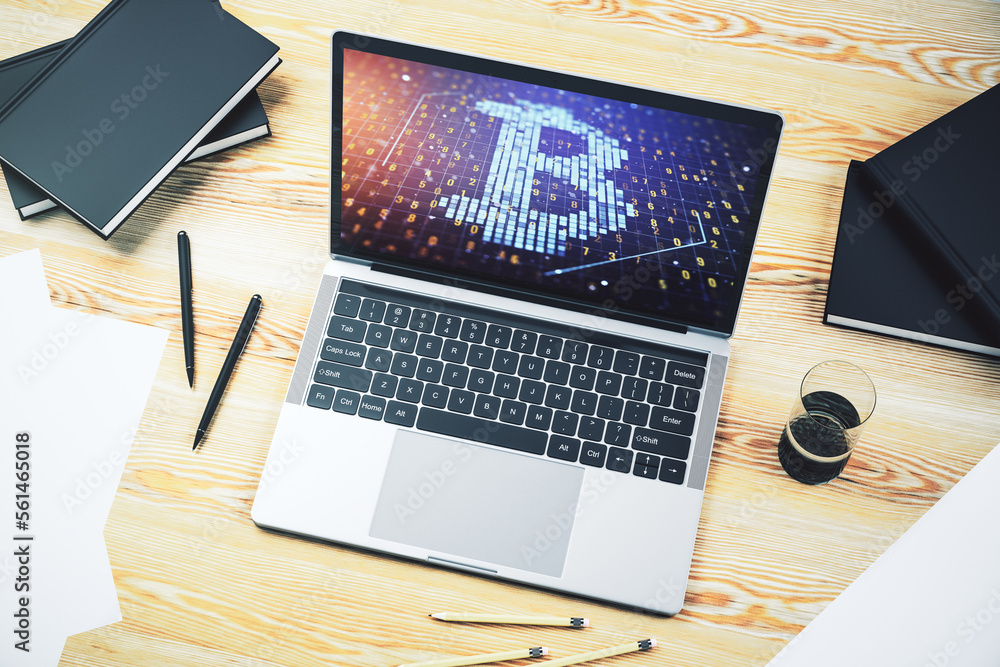 Leinwandbilder Modern computer monitor with creative Bitcoin symbol. Cryptocurrency concept. 3D Rendering
