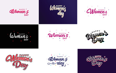 Pink Happy Women's Day typographical design elements set for greeting cards