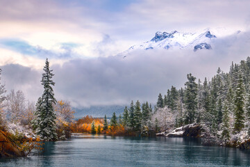 Fototapeta premium landscape with lake and mountains