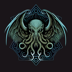cthulhu vector icon illustration, cthulhu flat design
