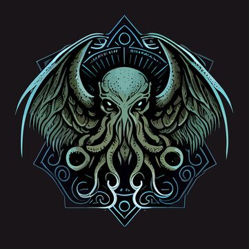 cthulhu vector icon illustration, cthulhu flat design