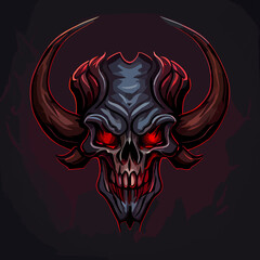 human skull with demon horns, satanic ritual flat design