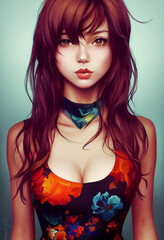 Naklejka premium anime woman white face and red hair