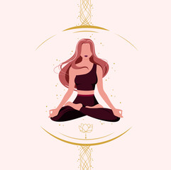 A beautiful woman in the lotus position. Meditation. The flow of energy.