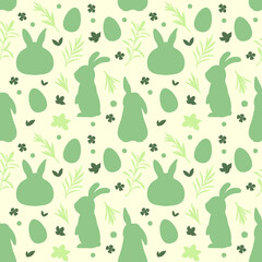 Seamless pattern with rabbits and eggs. Easter.

