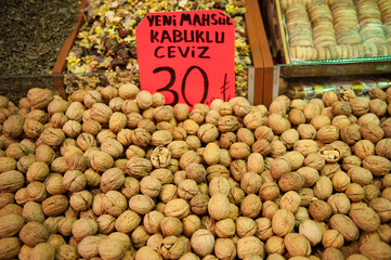 Walnuts for sale in Istanbul Market. Ceviz in Turkish