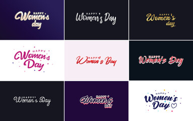 Set of Happy Woman's Day handwritten lettering. suitable for use in greeting or invitation cards. festive tags. and posters modern calligraphy collection on a white background