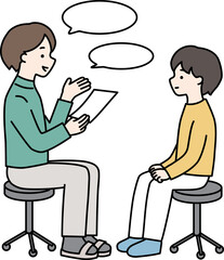 先生と面談する小学生くらいの子ども