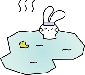 温泉に入るうさぎのシンプルなイラスト