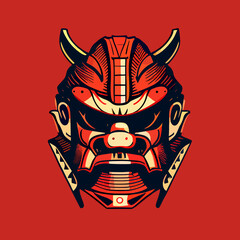 samurai mask flat design, samurai mask vector icon illustration