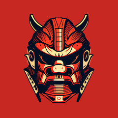 Fototapeta premium samurai mask flat design, samurai mask vector icon illustration