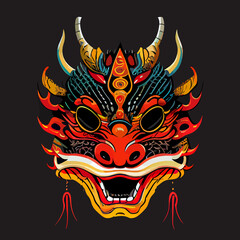 chinese dragon mask flat design, vector art, dragon icon