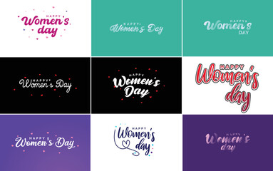 Happy Woman's Day handwritten lettering set for use in greeting or invitation cards. festive tags. and posters modern calligraphy collection on white background