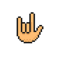 I love you in sign language. Icon in pixel art style. Isolated on white background vector sign