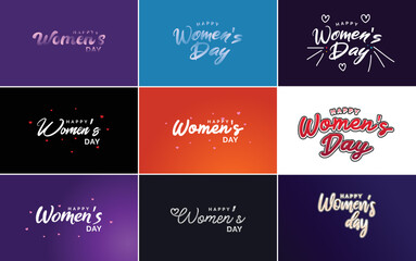 Fototapeta na wymiar Pink Happy Women's Day typographical design elements set for greeting cards
