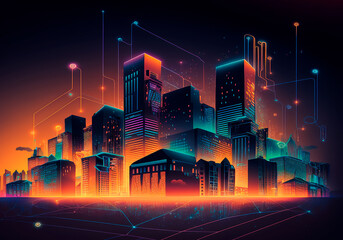 Ciudad inteligente por la noche, generative Ai