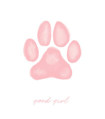 Good Girl. Watercolor Painting Style Dog's Paw Print. Pastel Pink Paw on a White Background. Cute Vector Illustration for Dog Lovers. Paw Print ideal for Wall Art, Poster, Card. Puppy Love. © Magdalena