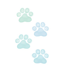 Watercolor Painting Style Cat's Paws Print. Pastel Blue Paws on a White Background. Cute Vector Illustration for Cat Lovers. Little Paws Print ideal for Wall Art, Poster, Card. - 561468048