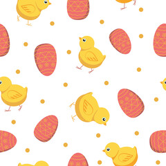 Seamless pattern. Chickens and eggs. Holiday Decor for Easter, vector illustration. Background , wallpaper, texture.