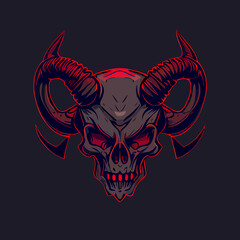 human skull with demon horns vector icon