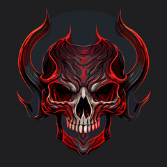 human skull with demon horns, satanic ritual flat design