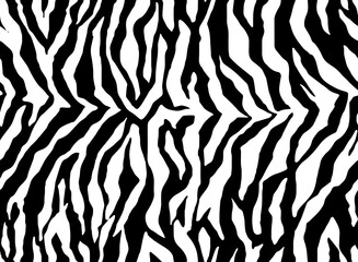 Full Seamless Zebra Tiger Pattern Textile Texture. Vector Background. Black and White Animal Skin for Women Dress Fabric Print.