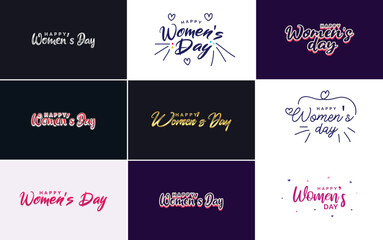 International Women's Day lettering with a love shape. suitable for use in cards. invitations. banners. posters. postcards. stickers. and social media posts