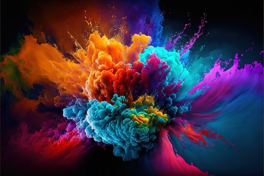 Color Splash series. Background design of fractal paint and rich texture. Generative AI