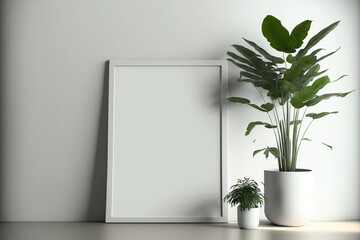 Mock Up Poster Frame with plant