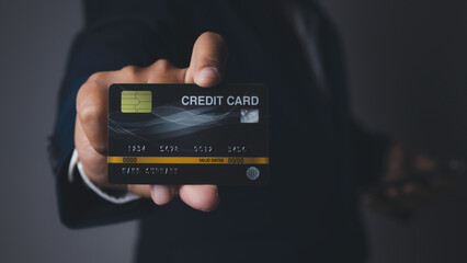 Businessman show credit card E-commerce business online.