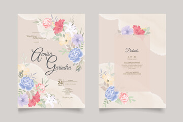 Floral Garden Wedding Invitation template set Premium Vector