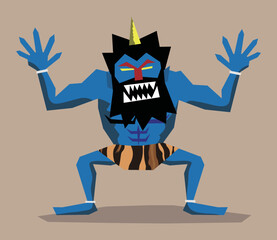 両手をあげて威嚇する青鬼