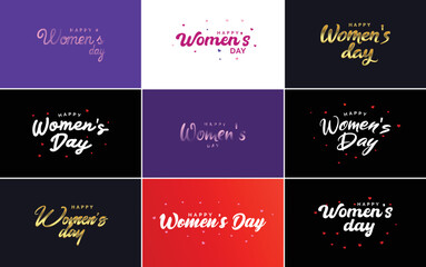 International Women's Day greeting card template with a floral design and hand-lettering text vector illustration