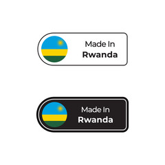Made in Rwanda labels design set with flag and text in two different styles