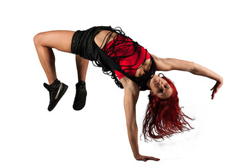 young modern dancer preform a dance standing on one arm isolated without background PNG - 561470647