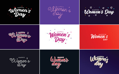 Fototapeta na wymiar Set of Happy Woman's Day handwritten lettering modern calligraphy collection suitable for greeting or invitation cards. festive tags. and posters
